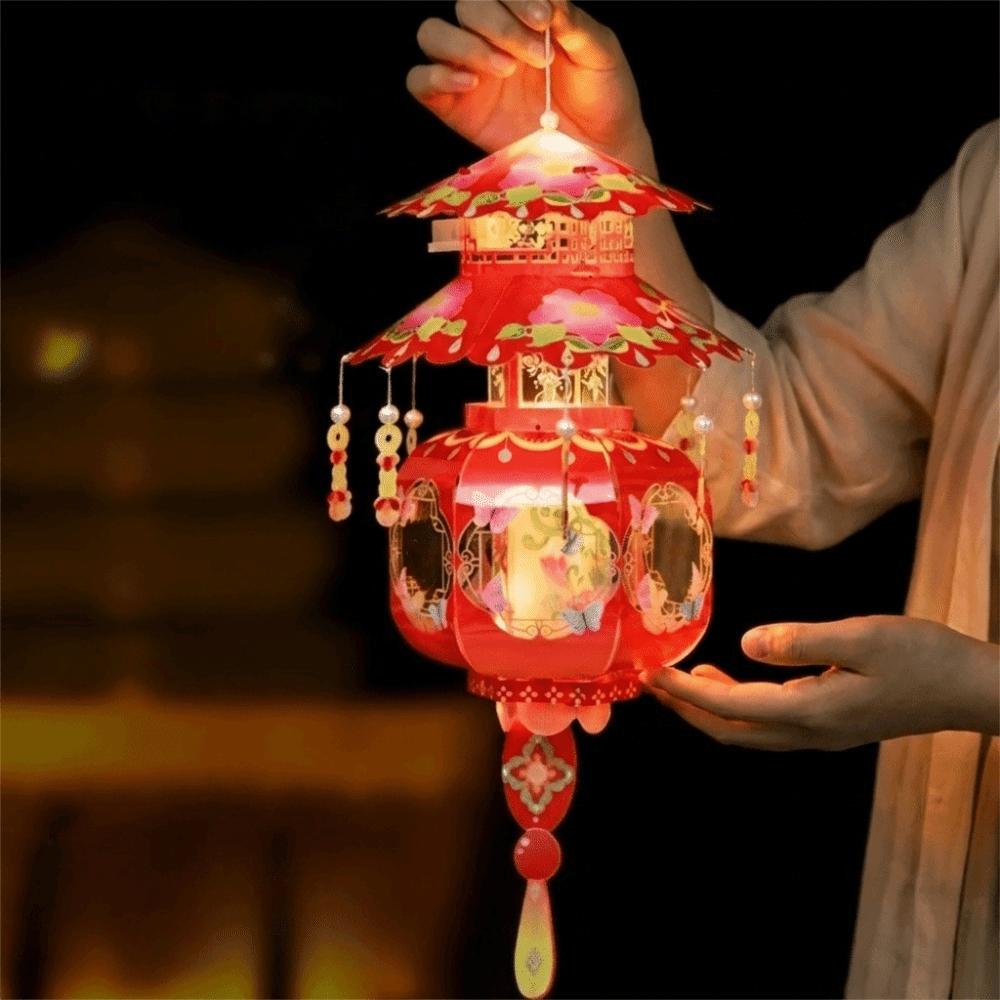 Lightweight DIY Craft Material Kit Pagoda Hanging LED Lantern Portable Handheld Lantern  Home Decor