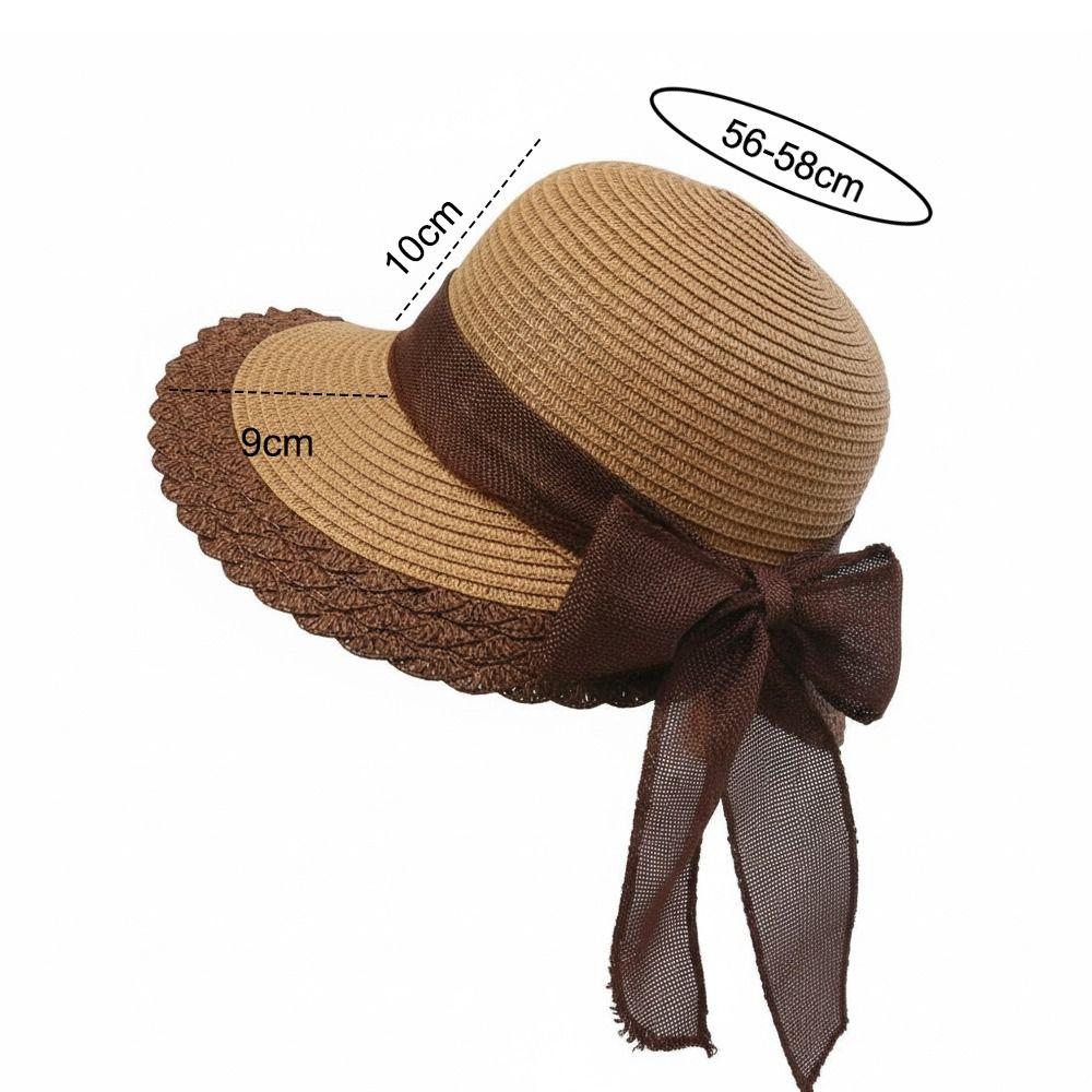 Fashion Wide Brim Summer Sun Hats Foldable UV Protection Straw Beach Hats Packable Bowknot Sunhat For Women