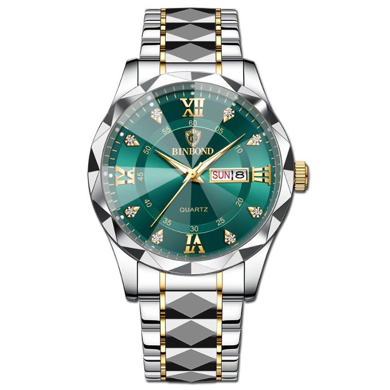 Herrenuhr Wasserdicht Leuchtende Uhr Rhombus Spitze Glas Doppelkalender Trend Freizeit Uhr Herren