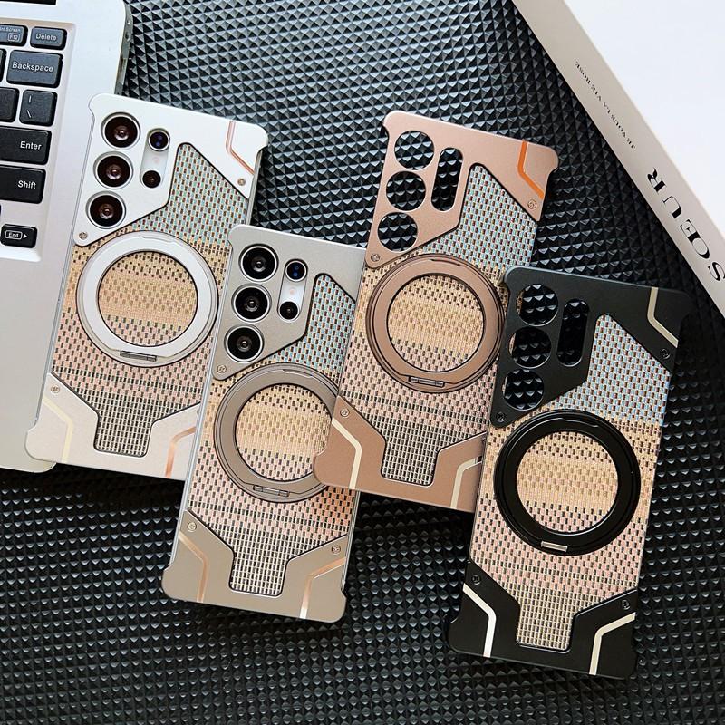 Metal Phone Case With Magnetic Stand Galaxy S26 Ultra S25 Shockproof Heat Dissipation Anti-Fingerprint