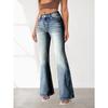 Women's Spice Girls Jeans High Elastic Pockets Embroidered Retro Jeans Slim-Fit Hip Lift Flared Pants