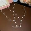 Korean version of zircon flower pearl necklace retro elegant daily commute versatile collarbone chain light luxury high-end neck chain