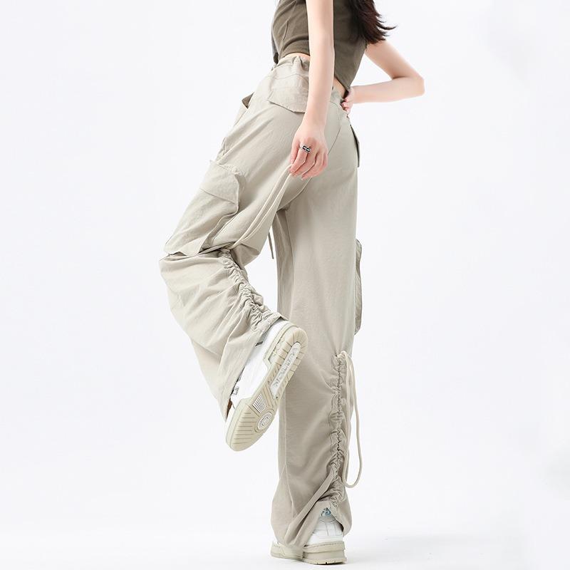 Retro logging overalls women's autumn new high waist loose and thin drawstring casual wide-leg sweatpants