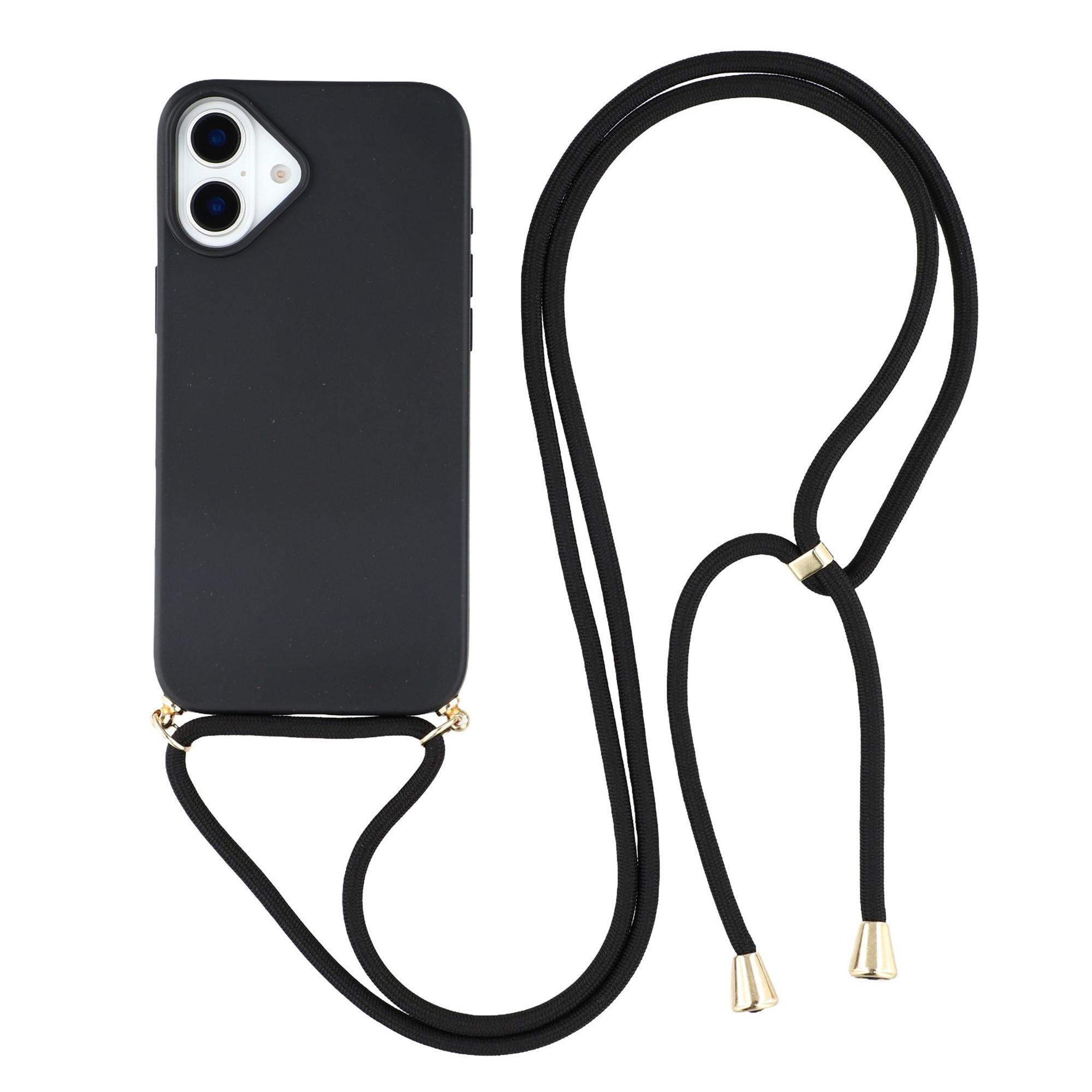 

For iPhone 17 Case Biodegradable Wheat Straw+TPU Eco-Friendly Phone Cover with Lanyard Black