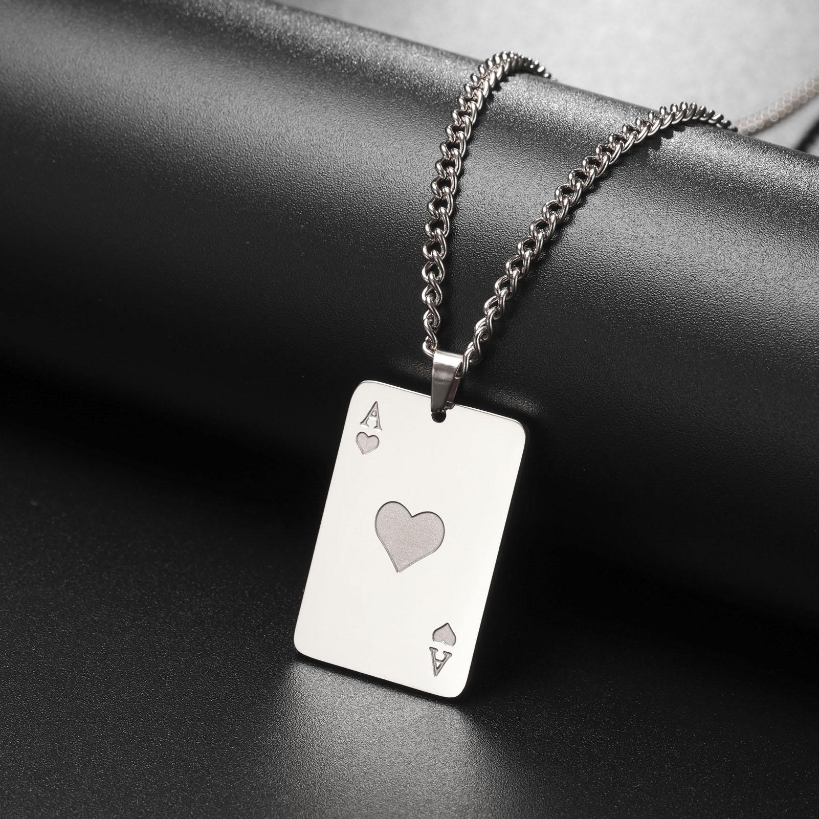 

LIKGREAT Trendy Ace of Spades Poker Pendant Necklace for Women Men Stainless Steel Lucky Playing Card Hip Hop Party Jewelry Gift 60cm
