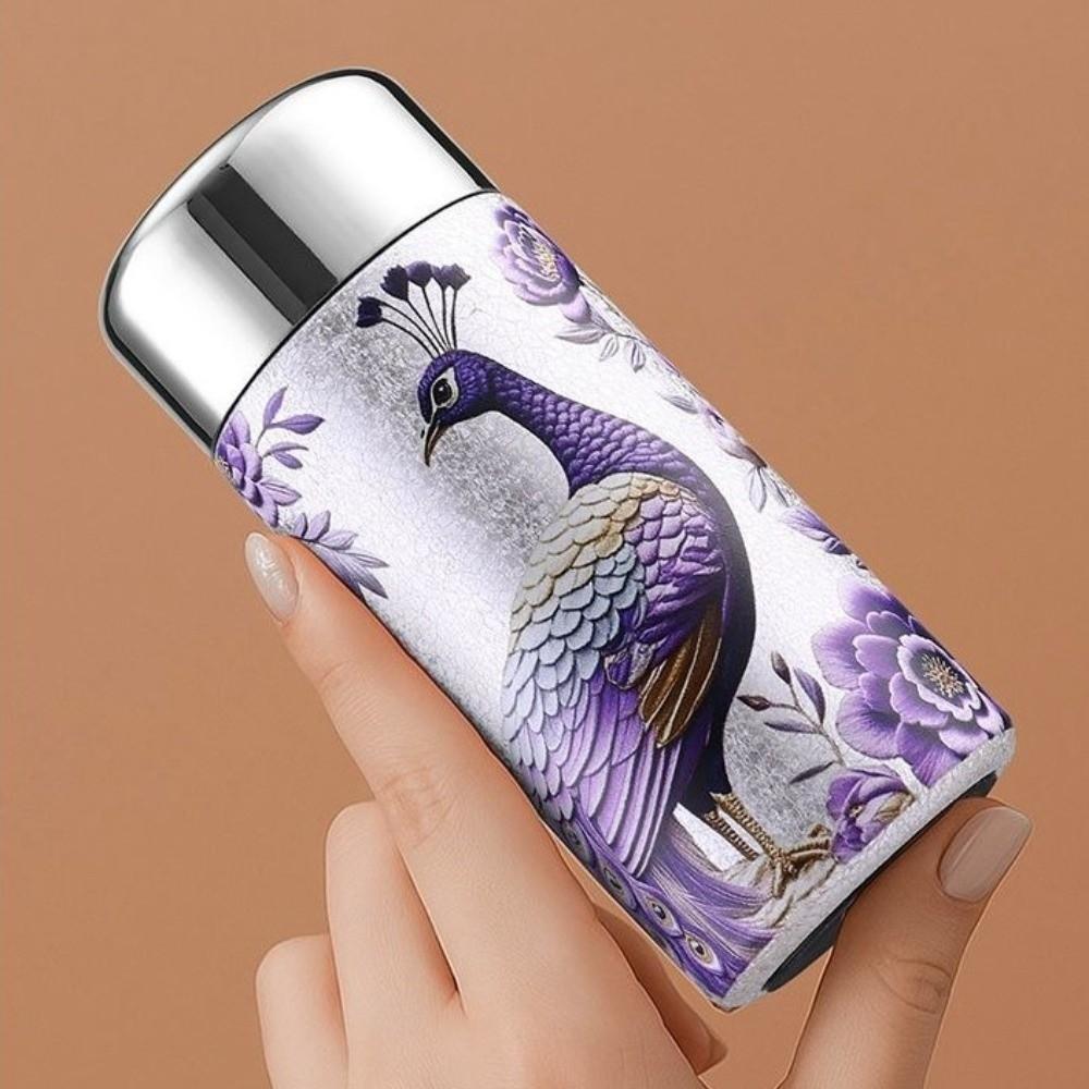 Portable Chinese Style Vacuum Cup 240ML Peacock Pattern Insulated Cup High Capacity Insulation or Cooling Thermal Water Bottle