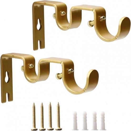 Double Curtain Rod Bracket 2 Pack Metal Curtain Rod Hooks for Wall,Sturdy Curtain Rod Bracket with Screws,Black Wall Mounted Curtain Rod Holders for