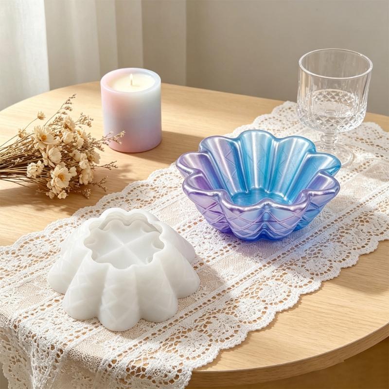 Large And Small Florals Wavy Silicone Mould With Geometric Design For Chocolate Resin Projects
