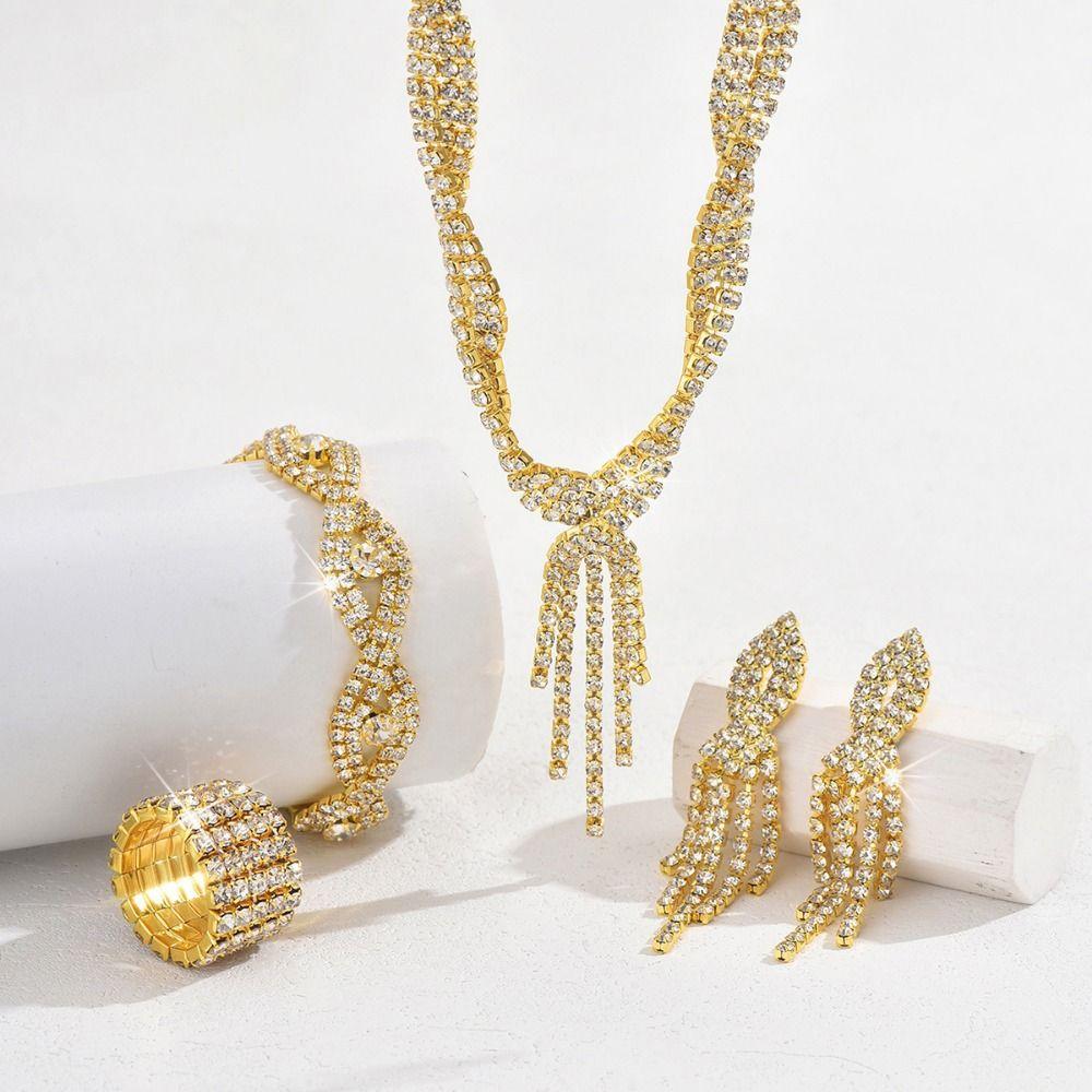 Rhinestone Tassel Wedding Bridal Accessories V-Necklace Rhinestone Jewelry Set  Wedding Party