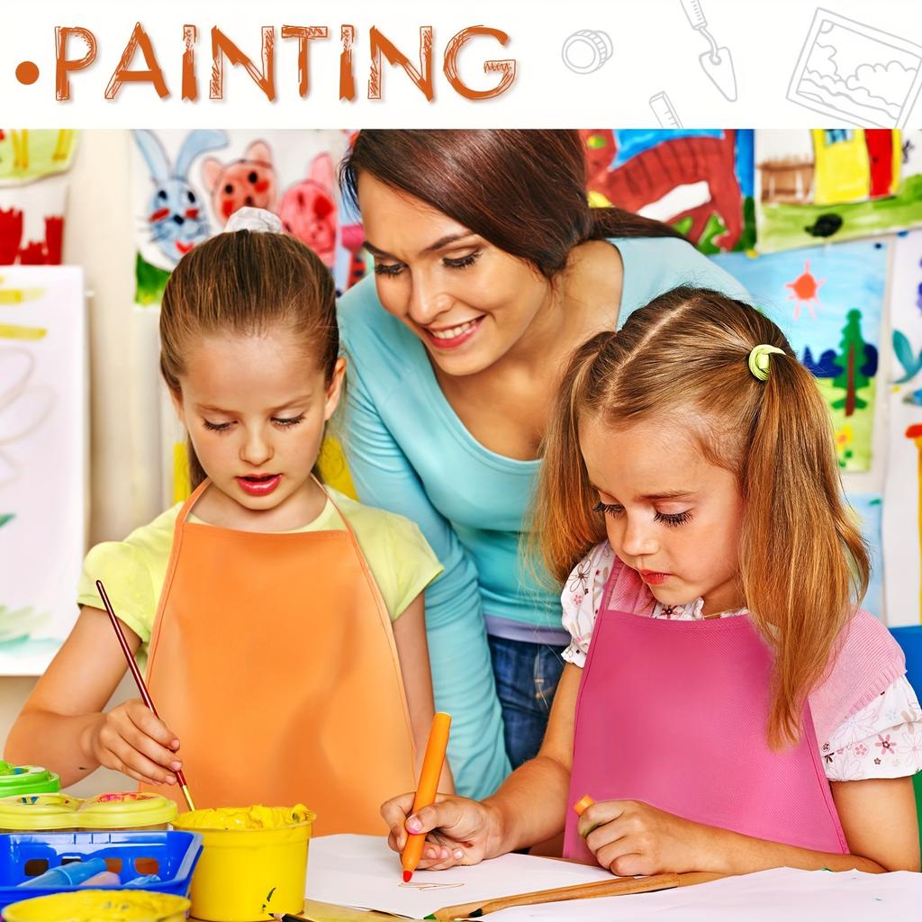 12pcs Children Plain Apron Colorful Non-Woven Fabric Kids Painting Drawing Toys Aprons Kitchen Classroom Arts Crafts Aprons
