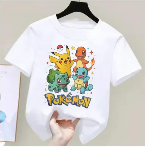 Anime Pokémon Boys Girls TShirt Cotton Retro Mens Cotton TShirt for Women Tops Casual Loose Short Sleeve Couple Y2k