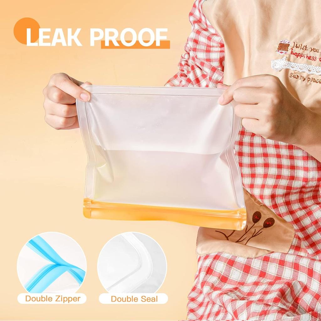 10 Pack Dishwasher Safe Reble Bags, Leakproof Reble Freezer Bags, BPA Free Food Storage Bags for Lunch Marinate Food Travel - 3 Gallon 3 Snack 4