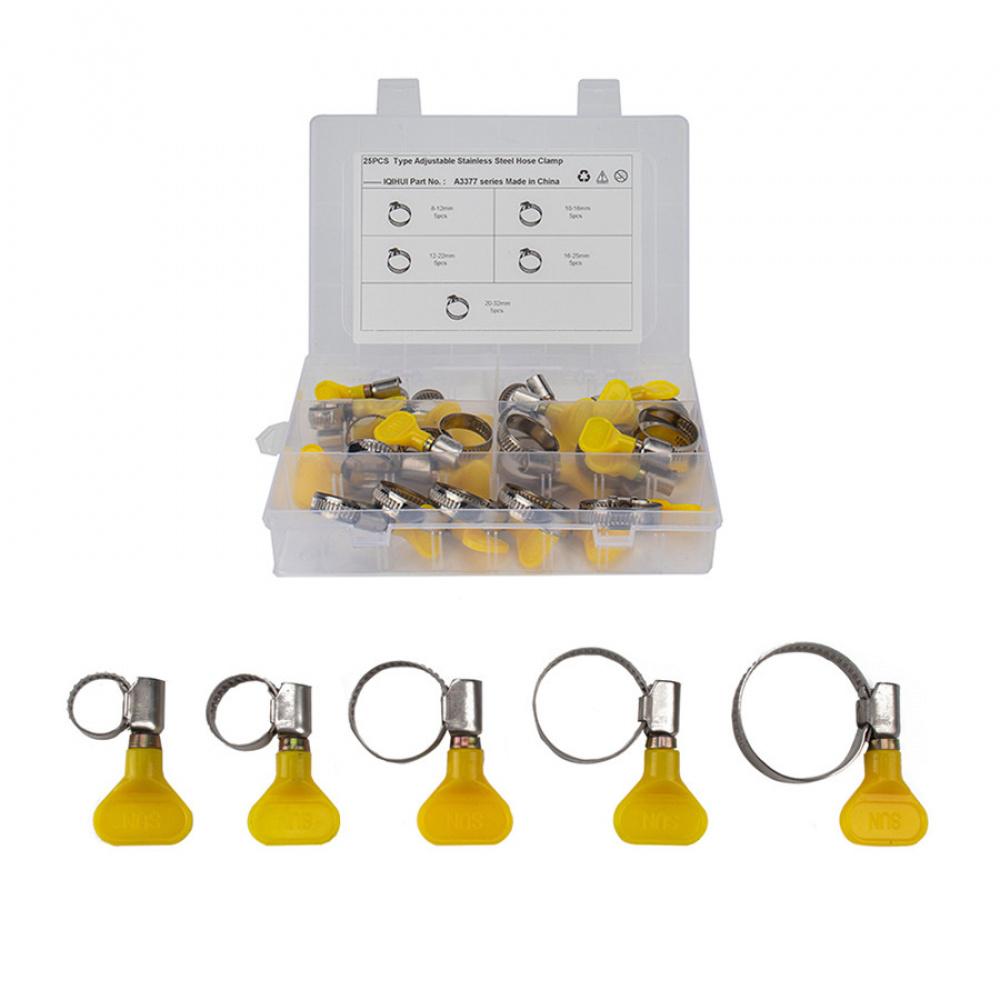 25Pcs 8MM-32MM Stainless Steel Hose Clamp Gas Fuel Water Pipe Clamps Fixed Clips