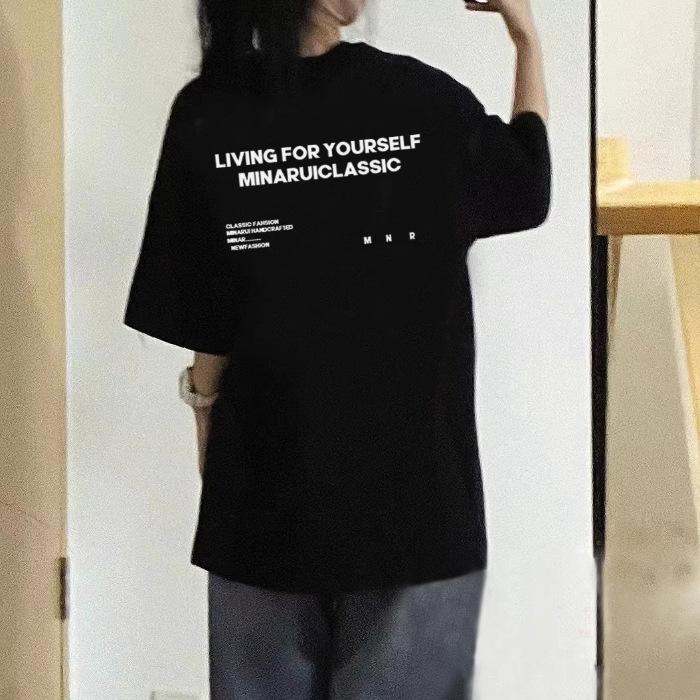 

Cotton white short-sleeved T-shirt women s summer women s clothing 2025 new loose Korean version niche design couple top 3XL