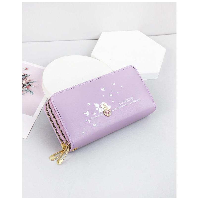 Long Wallet for Women, Large Capacity Student Phone Bag, Heart-shaped Printed Wrist Strap Handbag