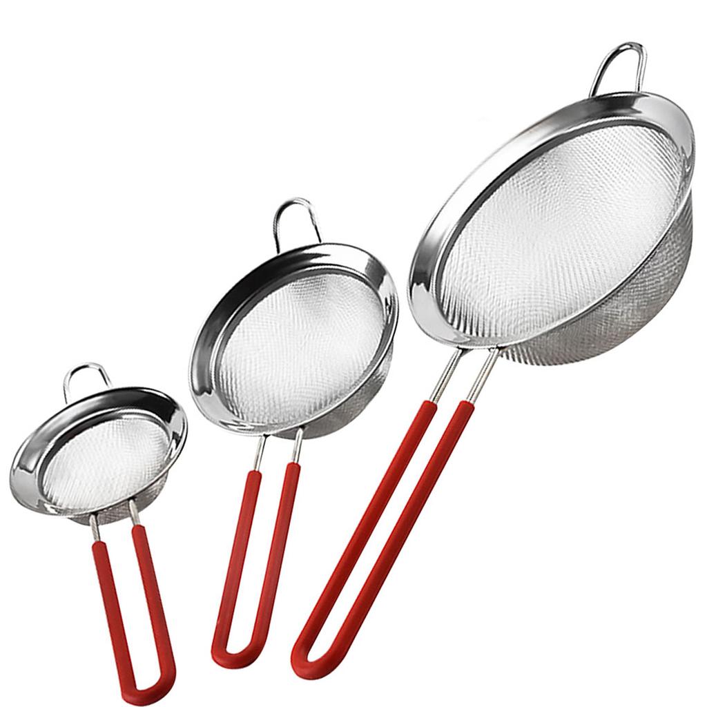 Steel Colander Silicone Handle Strainer Sifting Tool Flour Sifter Powder Sieve Filter Spoon