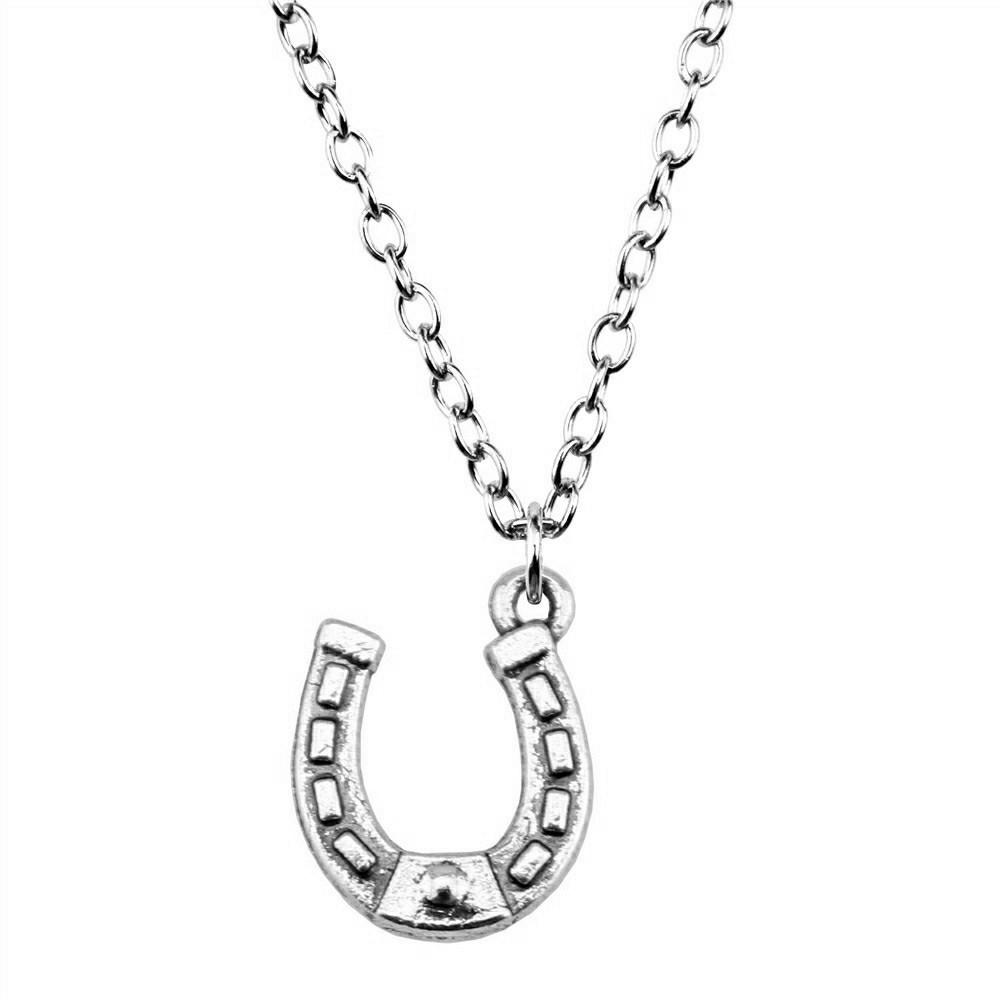 Horseshoe Charm Necklace  Animal Pendant For Horse Lovers Cowboy Western Jewelry 43cm Chain