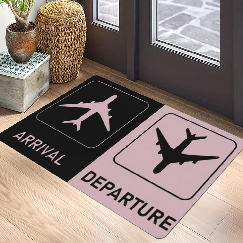 Aviation Theme Carpet Mat - Airport Sign Airplane Icon Departure Arrival Traffic Pilot Gift Decorative Home Decoration Rug