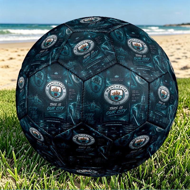 Manchester City FC Print Size 5 Soccer Ball, PU Wear Resistant Football for Match Training and Daily Practice, Birthday Gift for Soccer Fans