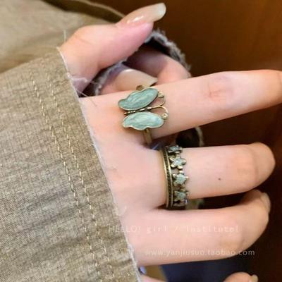 Retro Blaue Blume Alter Ring Neuer High-End Leichter Luxus Mode Offener Ring Frau