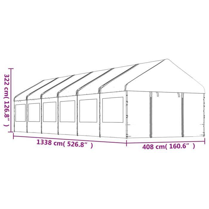 VidaXL Belvédère avec toit blanc 13,38x4,08x3,22 m polyéthylène, tente de fête, chapiteau, abri à auvent, pavillon, tente 3155490