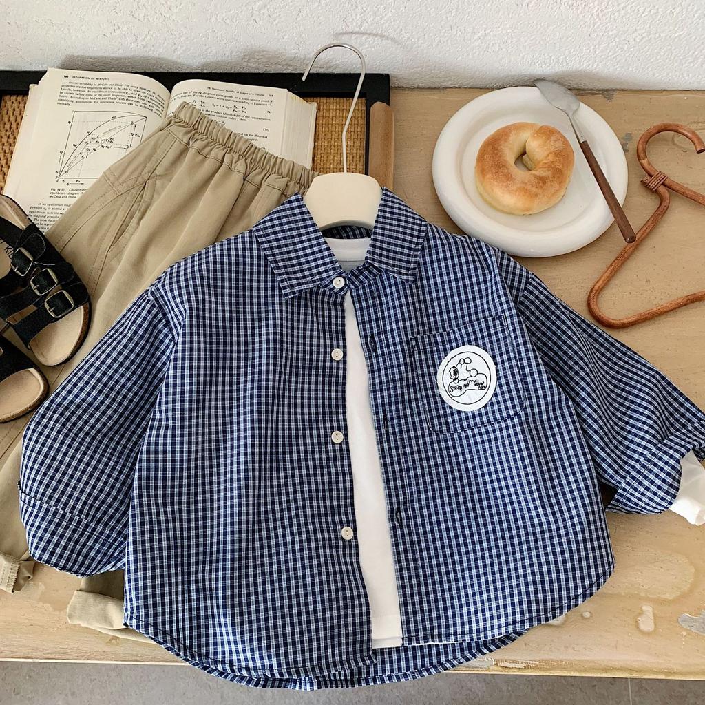 Boys' Shirts Autumn New Korean Version Of Children'S Long-Sleeved Plaid Shirts Medium And Children'S Spring Tops Trendy