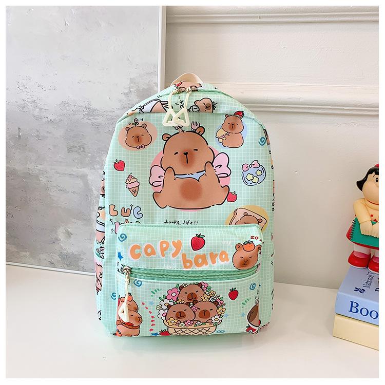 

Книжная сумка для девочки милая мультяшная капибара школьный рюкзак нейлоновый с принтом детский рюкзак зелёный