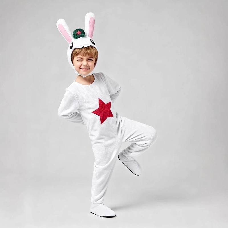 Kids White Easter Costume with Ears Tail for School Party Stage Performance