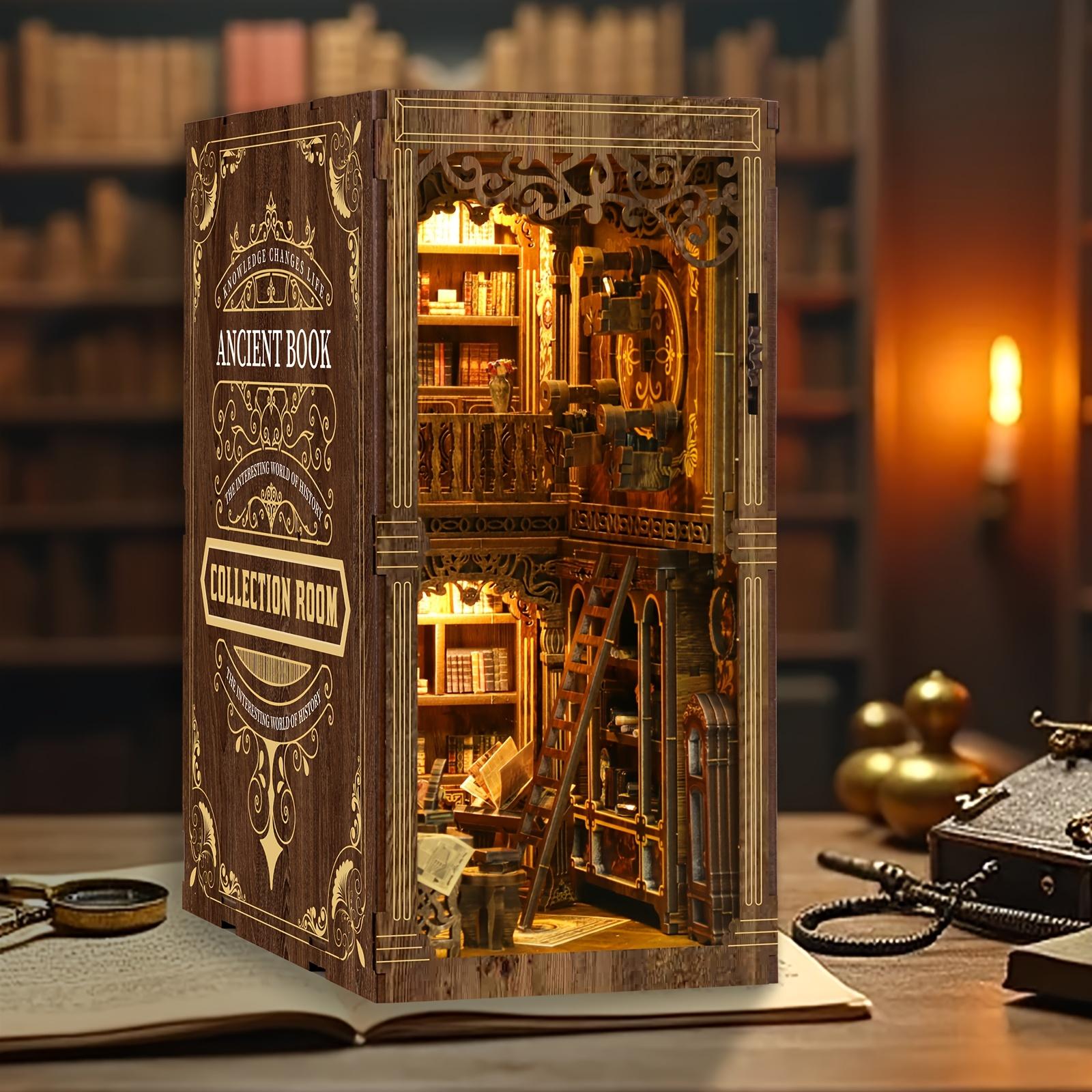 

DIY Book Corner Kit with LED Lights, 3D Wooden Puzzle for Bookshelf Insertion Decoration