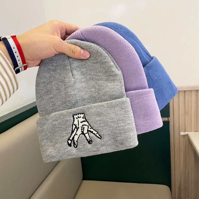New Funny Knitted Hat Women's Korean Style Embroidered Wool Hat Autumn and Winter Warm and Anti-Cold Hat Pullover Hat Men's Trendy