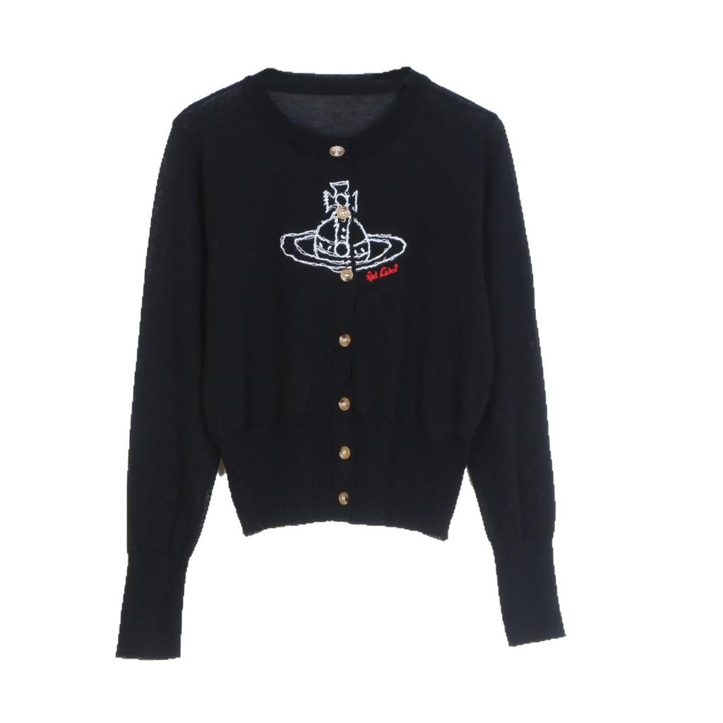 Women's Saturn Embroidery Slim Fit Long Sleeve Linen Cardigan - Versatile Spring/Autumn Knitwear
