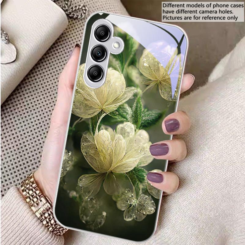 Pink Crystal Flower For Samsung A 20 30 22 23 24 25 26 31 32 33 34 35 42 50 51 52 53 54 55 56 70 71 72 73 5G glass phone case