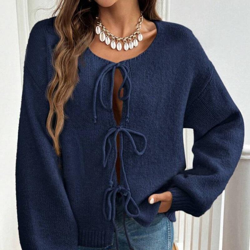 

Женские осенне-зимние вязаные свитера, женские кардиганы и куртки с длинным рукавом на шнуровке, свитер, обычная верхняя одежда, пальто XXL темно-синий