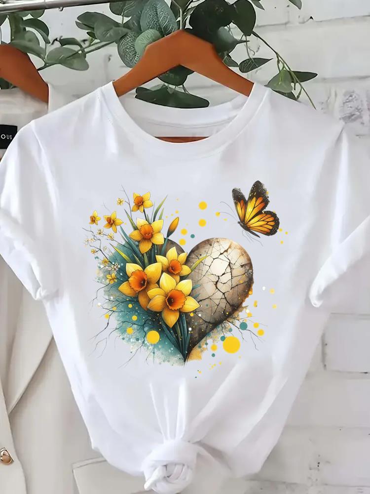 (Asian Size) Tee Clothing Lady Female Top Watercolor Butterfly Printed Women Casual T Shirt Fashion Graphic Short Sleeve T-shirts