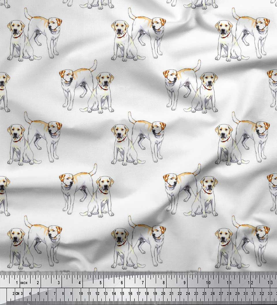 

Японська креп-сатин Soimoi Тканина з принтом собаки лабрадора на метри 42 дюйми 42 Inch Wide - Poly Crepe білий