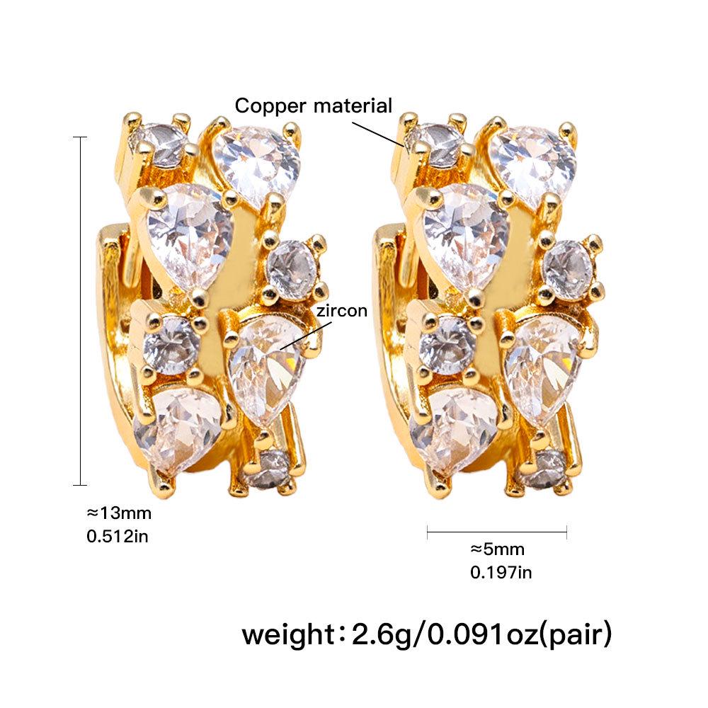 European and American Micro-inlaid Zirconia Stud Earrings - Versatile, Fashionable Ear Clips