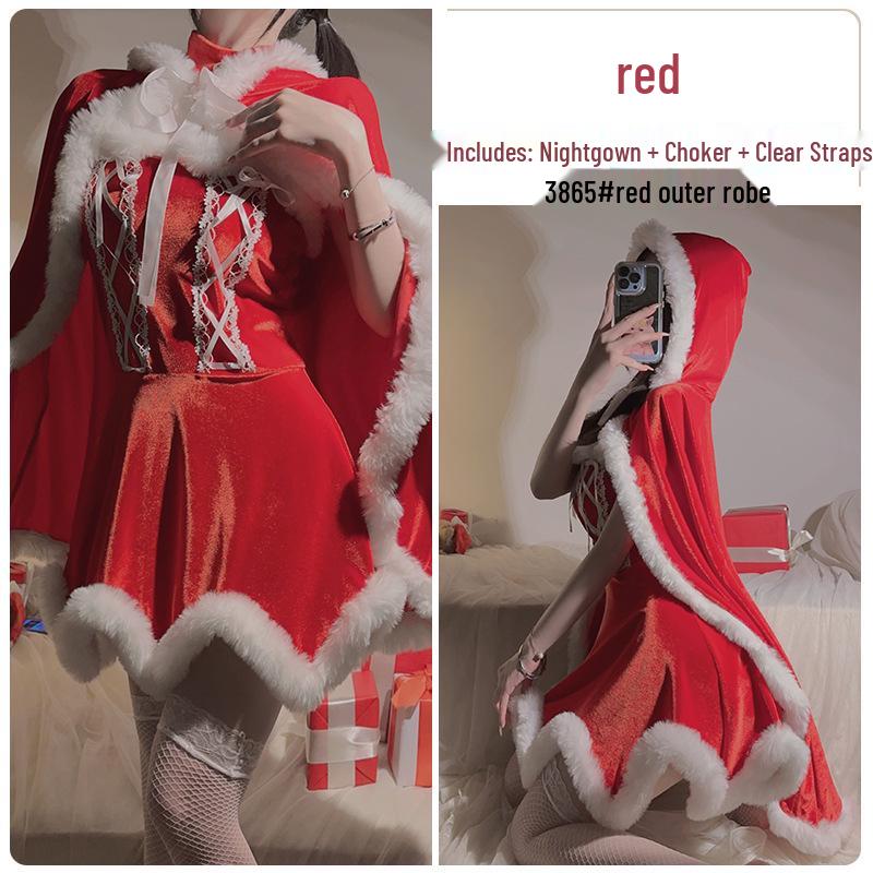 Velvet Patchwork Backless Christmas Princess Dress with Lace Cape Set