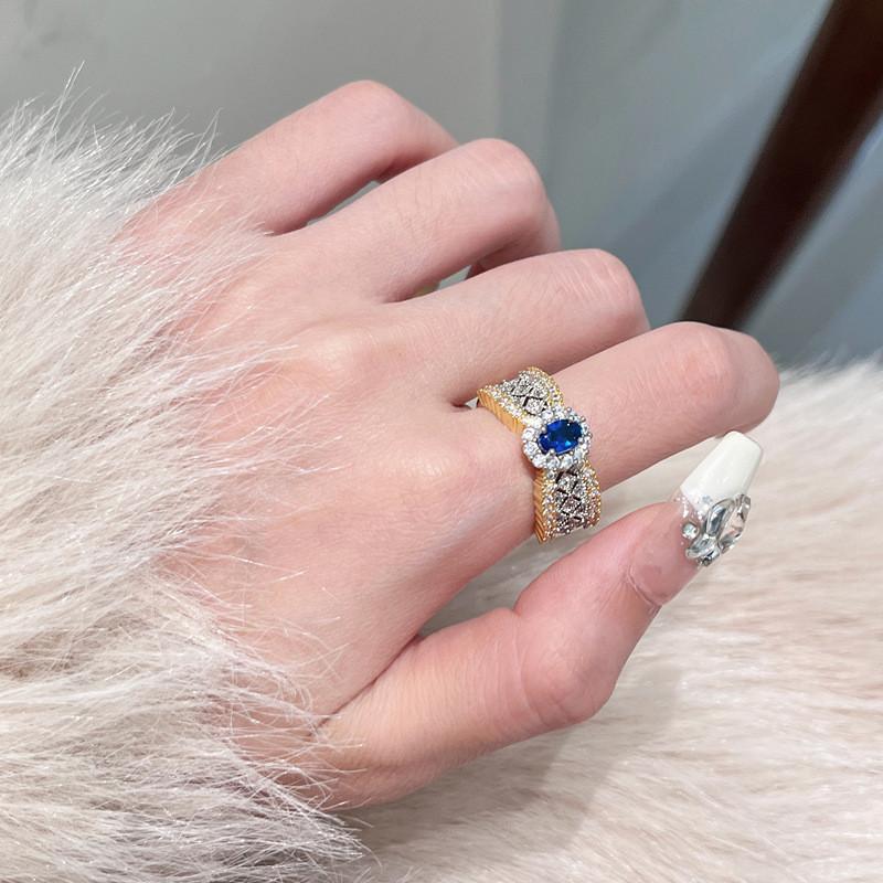 

Chic Geometric Design Adjustable Copper Ring With Sparkling Lace And Colorful Zircon For Elegant Women