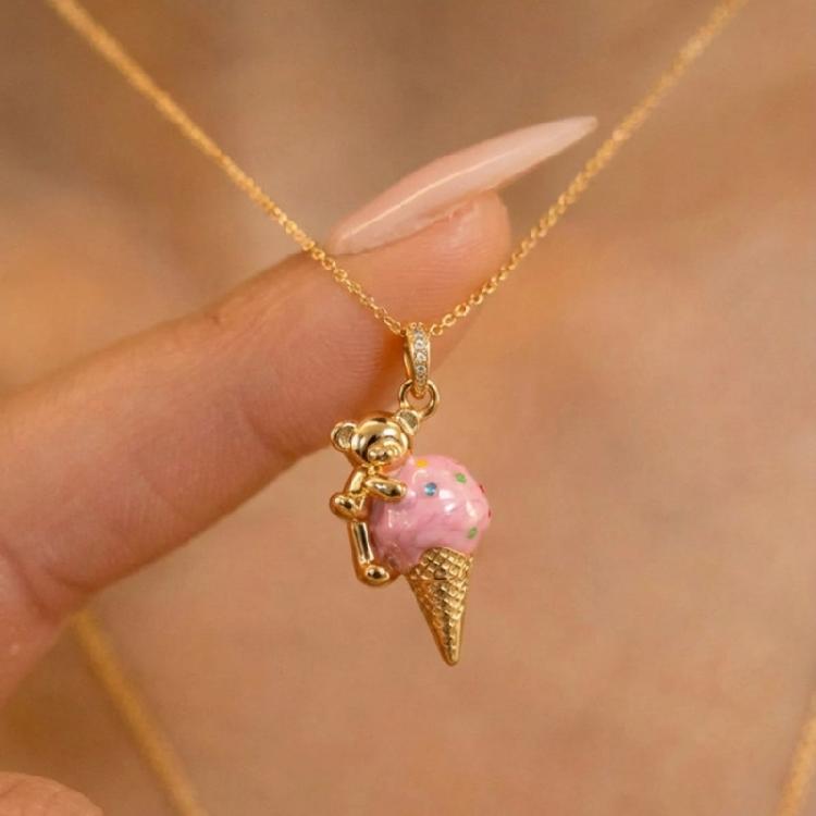 Koala Ice Cream Charm Necklace Adjustable Length Copper Pendant For Her