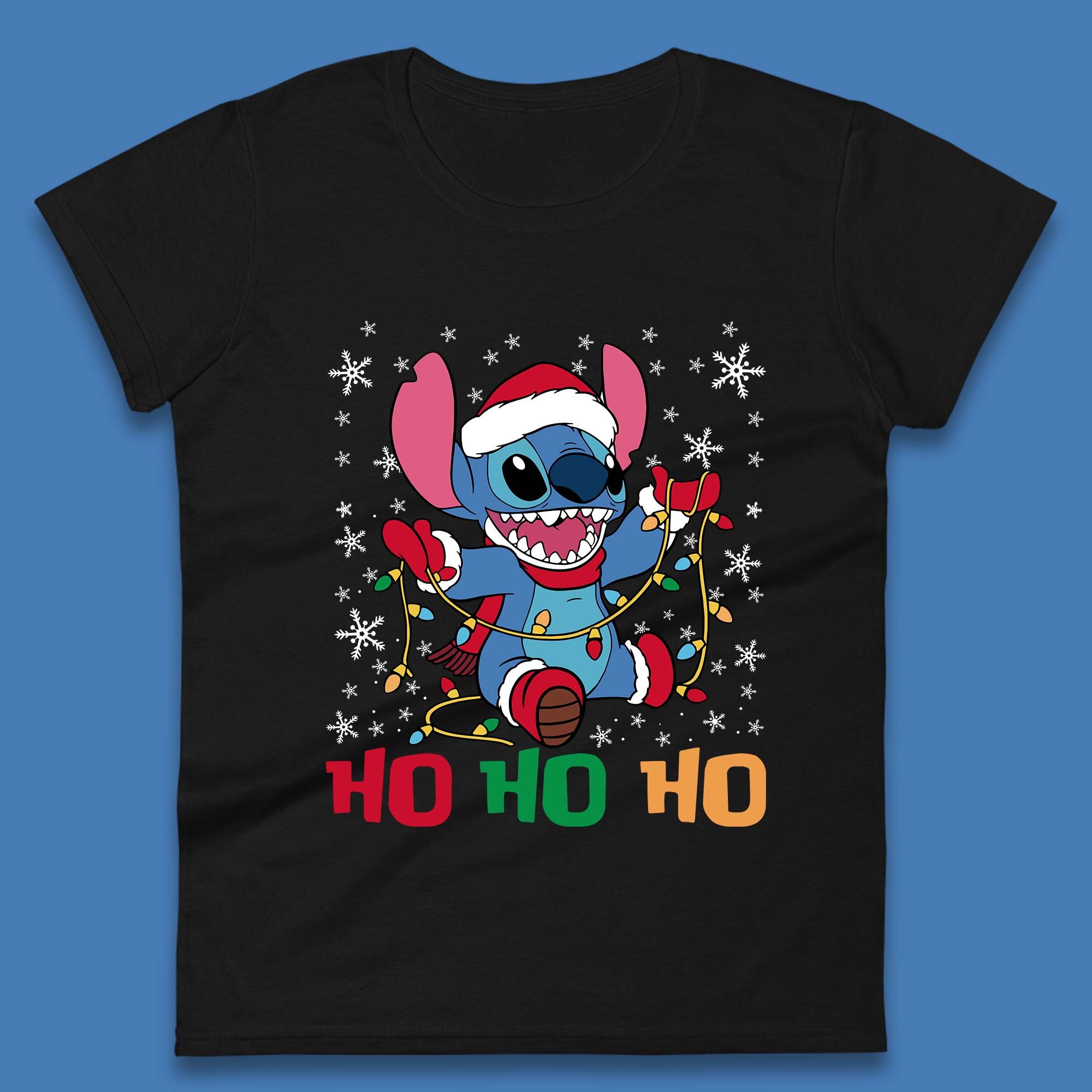 Happy Santa Stitch Christmas Womens T-Shirt Mens Tops Tees Unisex 2XL