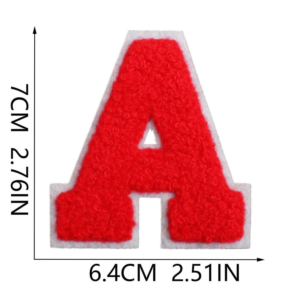 Roaring Sky 7cm Chenille Patch: Red Letters On White, A-Z Alphabet Bag Decoration.