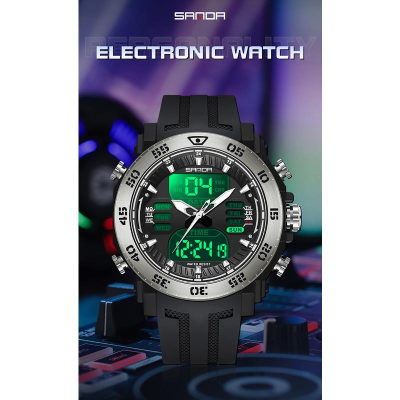 SANDA Nuevos Relojes para Hombres Moda Tendencia Reloj electrónico Juvenil Reloj de Anillo de Acero Multifuncional