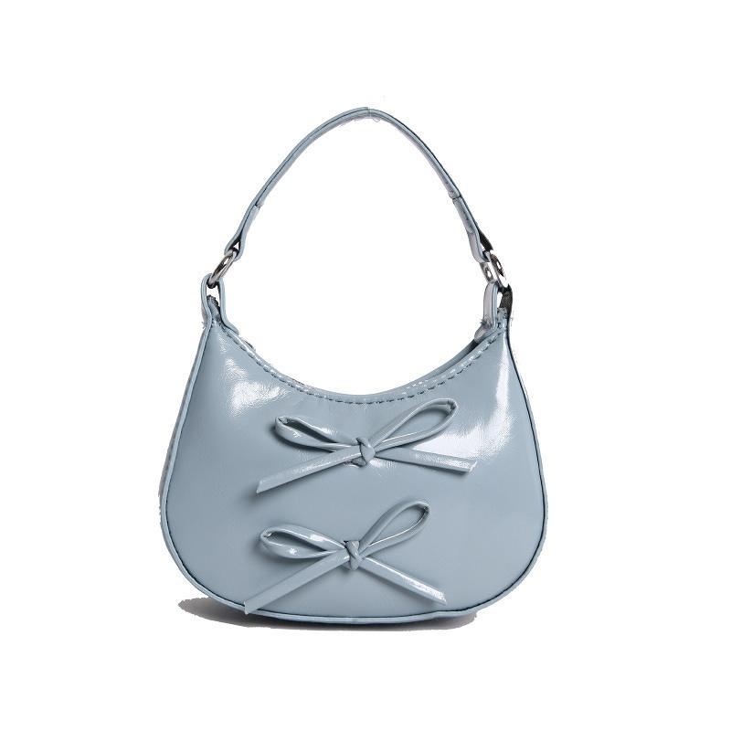 Cute Bowknot Shoulder Bag for Women Mini Hobo Bag Glossy Patent Leather Underarm Purse Vintage Y2K Crossbody Bag Sweet Girls Handbag