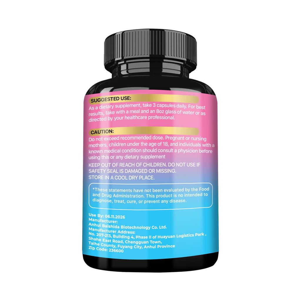 Collagen Peptide Capsules Containing Biotin, Keratin, Vitamin C, Vitamin E, Zinc, Magnesium, and Skin Health Support.