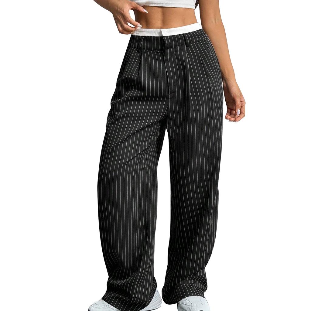 Women's Casual High Waist Patchwork Western Pants Draped Wide Loose Straight Pants