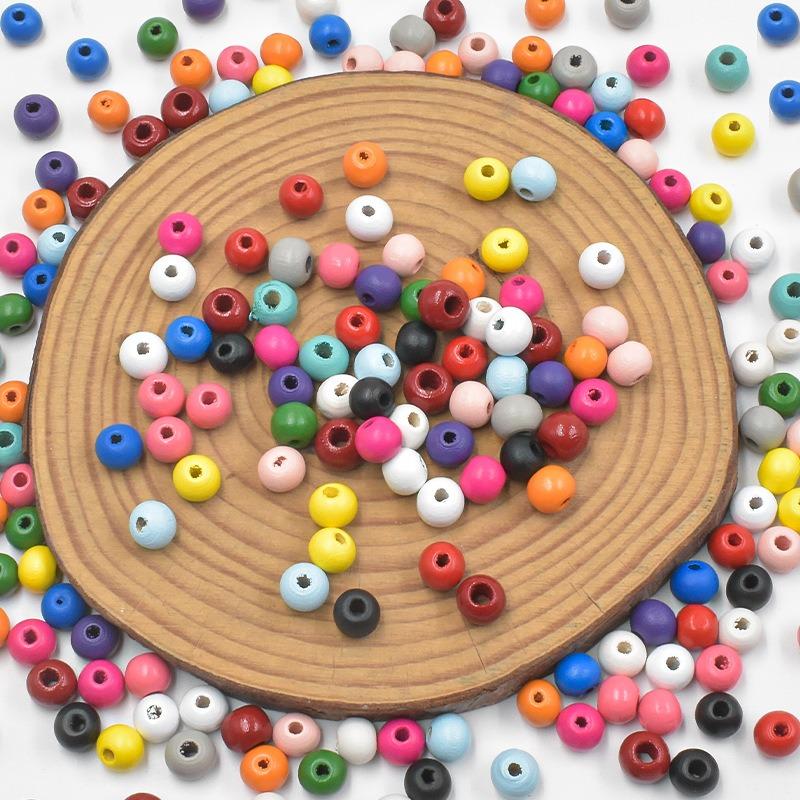 100pcs 8mm Colored Natual Wooden Beads for Craft Round Painted Wood Spacer Loose Beads for Home Party Festival Decoration