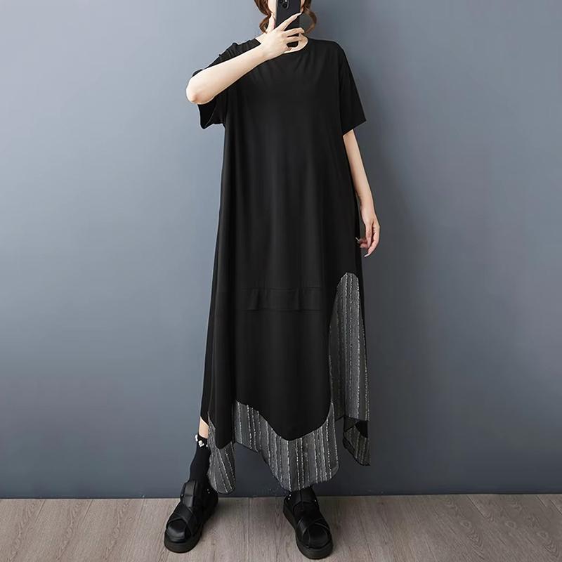 XITAO Patchwork Asymmetrical Black Dress ZMY1385