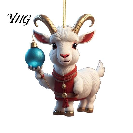 National Trend Home Decor 2D Acrylic Goat Christmas Hanging Ornament, 3.15 Inch Farm Animal Xmas Tree Lightweight Crafts Decoration for Car Rear View