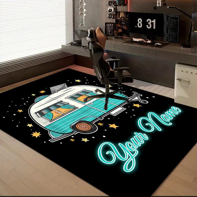 1PC Custom Name Retro Camper Journey Theme Floor Mat Ideal for Living Room, Game Rooms, Office, Bedroom, Floor Mat Playful Design