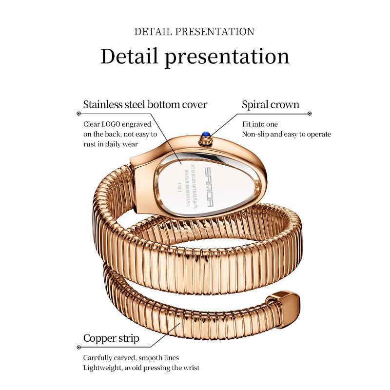 SANDA Fashion Women's Quartz Watch Serpentine Inlaid Diamond Women's Watch Retro Light Luxury Women's Quartz Watch